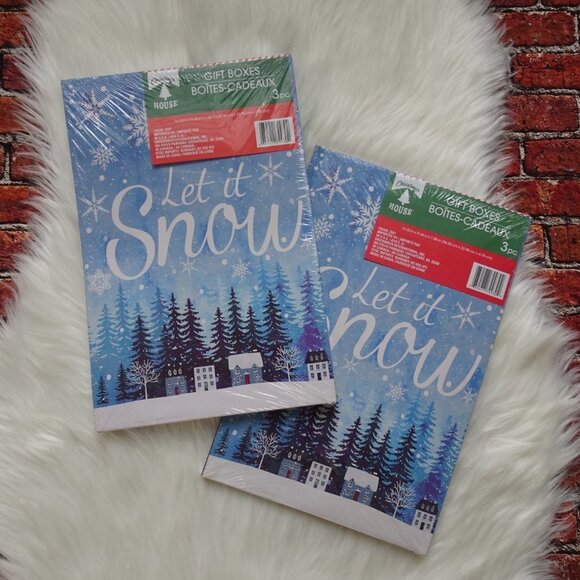 💰3/$25 2-Pack (6 Boxes) Christmas House Gift Boxes Blue Snow - Picture 2 of 3